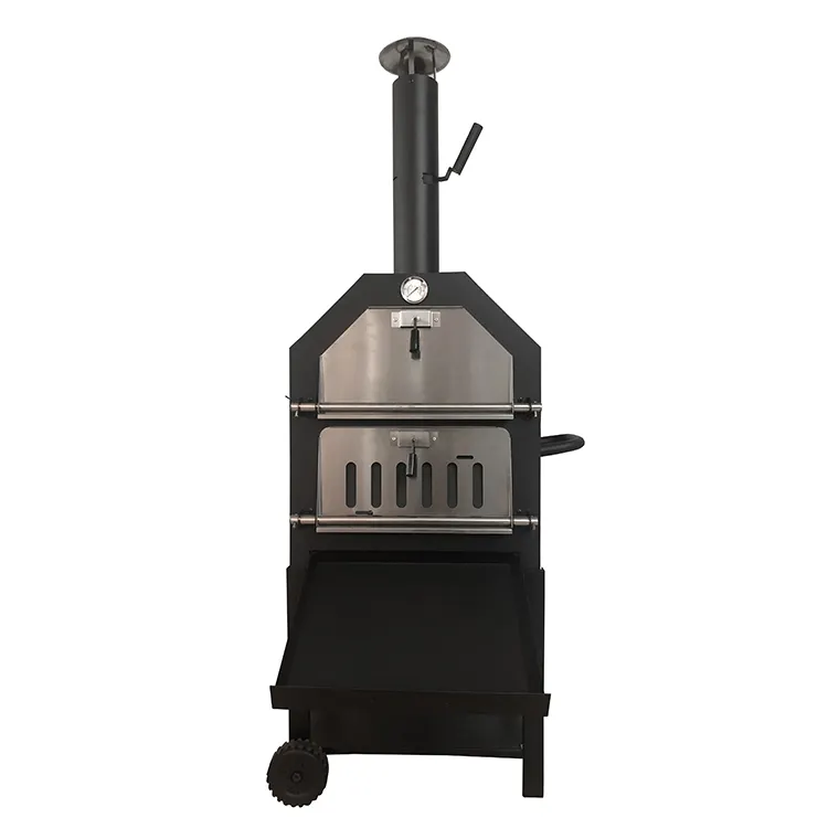 Clearance stainless steel smoker trolley Folding baking oven 400 degrees wood fire pizza oven for commercial