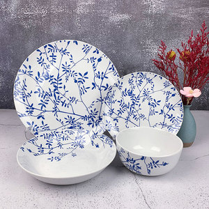 青花瓷器餐具豪华风格白汤现代瓷器供应陶瓷供应餐厅盘子和碗套装