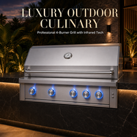 Cuisine extérieure robuste avec barbecue intégré haute performance, plaque de cuisson en acier inoxydable à 4 brûleurs avec tournebroche et brûleur arrière