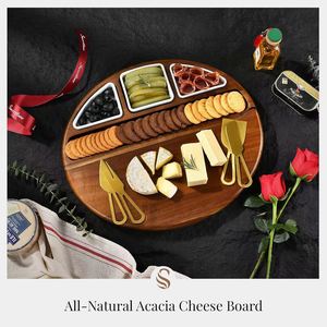 Juego de Tabla Redonda para <span class=keywords><strong>Quesos</strong></span> de Madera de Acacia Premium con Juego de Cuchillos para Charcutería, Vino y Servir en Fiestas - Product Image 3