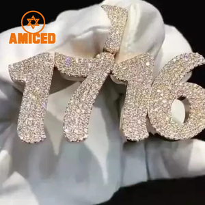 Colgante Hip Hop Personalizado con Incrustaciones de Diamantes, Plata 925, Número Inicial, Logotipo, Moissanita VVS, Colgantes de Diamantes Redondos para Hombre - Product Image 2