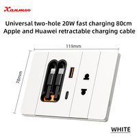 Enchufe de Pared Universal Multifuncional Modelo 118 con Doble Puerto USB, Carga Rápida de 20W, Cable Retráctil Tipo-C, 10A, 2 Tomas