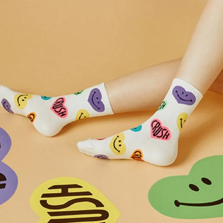 קוריאה בסגנון פופ בנות חיוך מפואר גרביים מצחיקות ריסוק אהבה לב שמח גרביים סיטונאי