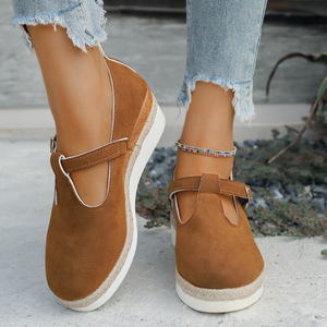 Chaussures compensées européennes et américaines en daim tressé à semelle épaisse pour femme, taille 44, collection automne - Product Image 3