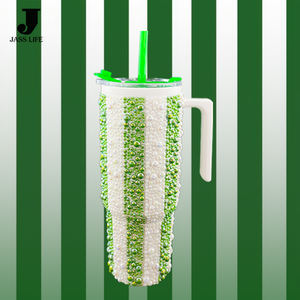 Nouveautés populaires Conception à rayures parallèles Macaron Couleur Perle Gobelet en strass Grande capacité Tasses à café portables - Product Image 5