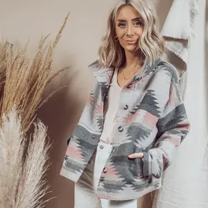 Jaqueta estampada vintage aztec, casaco feminino de lã manga comprida