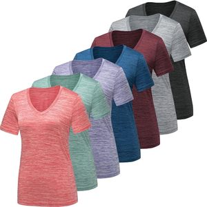 Workout Shirts For Women V <b>Neck</b> Moisture Wicking Quick Dry Athletic Gym Performance T Shirts All Seasons Knitted Fabric - Product Image 1