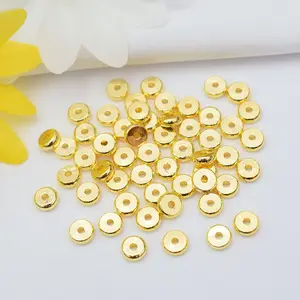 Brass 14k Gold Plated Coin Disc Loose Beads For Bracelet Flat Round Spacer Beads For DIY Jewelry Making