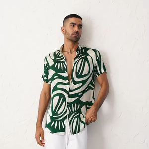 Chemise imprimée numérique LEAFY en tissu sergé confortable, anti-boulochage, séchage rapide, respirante, tailles XL et 5XL pour l'été - Product Image 1