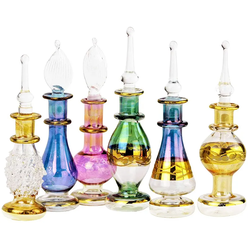 パイレックスガラスで装飾されたエジプトの香水瓶2〜5インチのマウスピース、手作りの黄金のエジプトの装飾、パブリング用のスイート