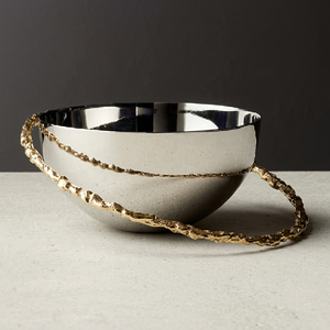 Bol de luxe argenté avec anse texturée dorée, plat de rangement pour chocolats, plateau à friandises gourmandes, vaisselle décorative, vente en gros - Product Image 1