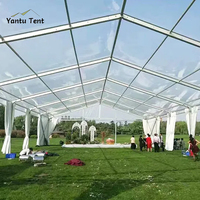 Tente de réception extérieure transparente en PVC et aluminium 15x20m, ignifuge toutes saisons, imperméable UV >3000mm, pour mariages et événements