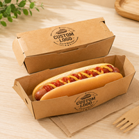 Plateau à hot-dogs en carton kraft rainuré, résistant à la graisse, pour vente à emporter, exportation en gros pour la restauration et les événements festifs