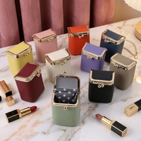 Mini porte-monnaie en cuir pour femme, motif litchi, miroir intégré, pochette portable pour rouge à lèvres, trousse de maquillage quotidienne, fermeture à bouton-pression raffinée