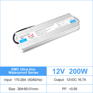 Transformador de Alimentación LED de 200W con Certificación CE/CB, IP67 Impermeable, 170-264VAC-DC12V/24V, Voltaje Constante, EMC, Controlador de Tira de Luz LED para Exteriores - Product Image 4
