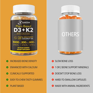 Gummies à la vitamine D3 K2 et au calcium en marque privée, faible teneur en sucre, gummies à la vitamine D3 et K2 pour soutenir la santé des os et des articulations, gummies à la vitamine - Product Image 2