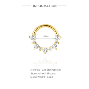 Bijou non-percé en argent sterling S925 plaqué or 18 carats, manchette d'oreille ou de nez classique en zircone pour cartilage et daith - Product Image 6