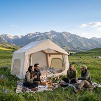 Tente de camping gonflable beige, imperméable, avec fenêtre en maille anti-moustiques, pour le glamping familial en plein air