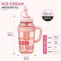 Bouteille d'eau grande capacité en Tritan 68oz 2000ml avec couvercle à paille et poignée, sans BPA, anti-fuite, pour sport, gym, extérieur, style crème glacée