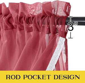 Fabrika toptan oturma odası pencere kırmızı perde 54X63 54X84 inç valance ile ekli düğün sırf perdeleri panelleri - Product Image 4