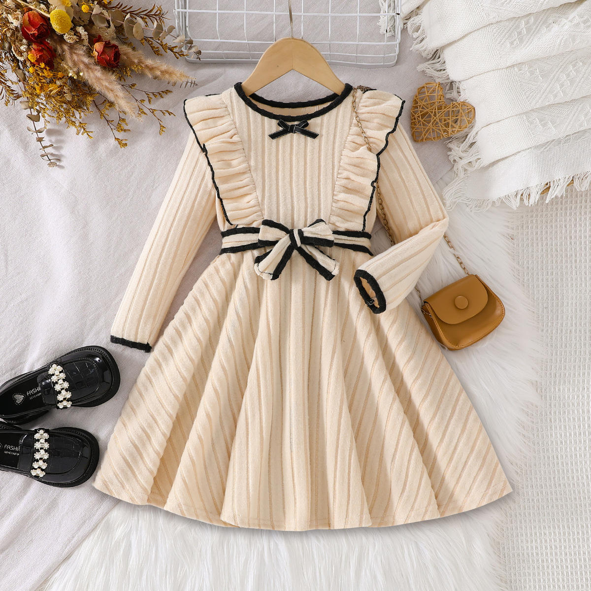 Korean Girl's Long Sleeve Dress Elegant Casual