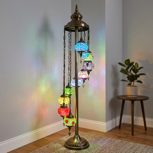 Lampada da terra turca a mosaico con 9 paralumi per sala da pranzo e soggiorno - Product Image 3