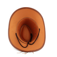 Chapeau de cowboy occidental en cuir PU de haute qualité à large bord pour hommes, avec sangle de menton réglable, idéal pour les activités de plein air, la pêche et la protection solaire.