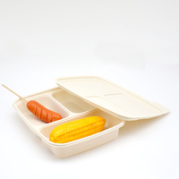 Barquettes alimentaires jetables biodégradables à 2 compartiments en amidon de maïs avec couvercle en amidon de maïs