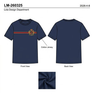 T-Shirt Varsity Retrò da Uomo OEM ODM, Blu Navy con Logo Ricamato, Maglietta Casual in Cotone - Product Image 5
