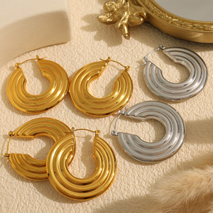 Boucles d'oreilles créoles géométriques en acier inoxydable doré et argenté, bijoux de mode pour soirée EH184 - Product Image 1