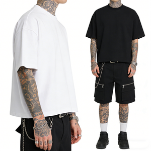 T-shirt Streetwear Semplice e Neutra 400G in Cotone Pesante 100% con Vestibilità Oversize Plus Size Stile Hip Hop Boxy Personalizzabile da Uomo - Product Image 2