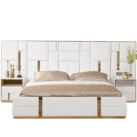 Lit en similicuir de luxe, taille Queen ou King, design rembourré doux avec rangement et sommier pour chambre à coucher