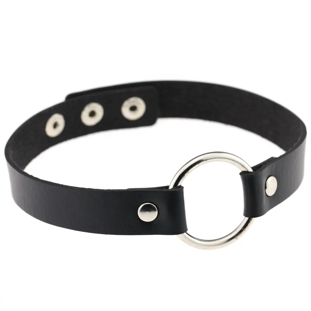 Fashion Jewelry Handmade O-Ring Leather Necklaces Punk Gothic Rivet Collars