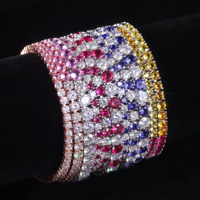 Gelang Tennis Perak Sterling 925 Batu Permata Warna-warni Grosir Abadi untuk Wanita Pria Safir Buatan Lab Pelangi 5mm