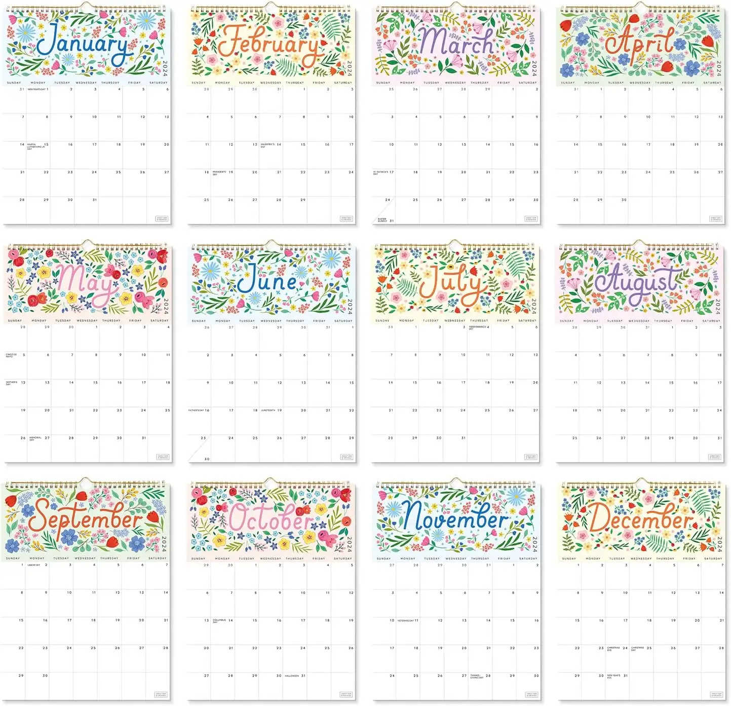 Flower 2023 Calendar July 2023- December 2024-Calendar -18 Month Academic Calendar - Used to track anniversaries