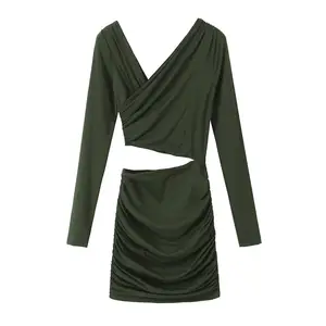 TAOP&ZA 2023 new autumn women's casual pleated opening design slim and versatile long-sleeved dress 5039427