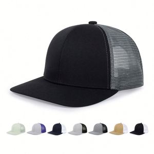 Gorra Trucker Personalizada con Parche de Cuero Bordado, Gorra de Malla con Visera Plana, Gorra de Béisbol con Cierre a Presión - Product Image 3