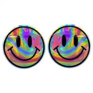 100 PCS/lot Holographic packaging bag smile plastic round circle shape mylar bag for candy
