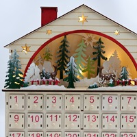 Calendrier de bureau en bois en forme de maison avec lumières LED de Noël, motif cerf de la forêt, pour compte à rebours de Noël, style américain pour la maison