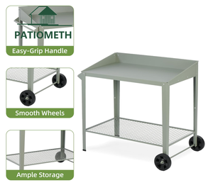 Banc de jardinage extérieur en métal durable et imperméable avec roues, table de jardin mobile pour cour, conception personnalisée OEM disponible - Product Image 4