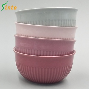 Cuencos de sopa de cerámica grandes de gres de dos tonos de 5,5 \ "Diseño en relieve desechable a un precio económico - Product Image 2