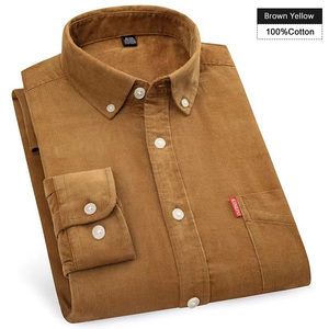 Camisa de Pana de Color Sólido Retro Casual de Negocios para Hombre ChenYue, Nueva, de Manga Larga, con Botones, 100% Algodón para la Temporada de Primavera - Product Image 5