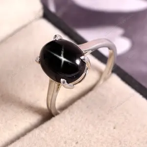 แหวนดาวเงินสเตอร์ลิงทำด้วยมือ925พร้อมเครื่องประดับแซฟไฟร์ดาวสีดำสำหรับผู้หญิงสำหรับงานแต่งงานและงานปาร์ตี้ - Product Image 3