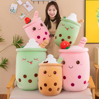 Boneka Plush Minuman Stroberi Lucu dengan Isian Kapas Lembut Bertema Boba Tea