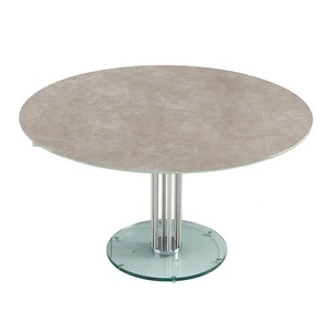 Nordic Minimalism New Marble <strong>Pattern</strong> Rock Slab Compound Glass Top Round Close to Long Dining <strong>Table</strong> with Two Leaf Swivel Close - Product Image 6