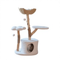 Arbre à chat à 3 niveaux - Base en panneau E1, corde en jute et sisal de 4 mm, tapis en peluche et en rotin de 350 g/m², aire de jeux multi-niveaux