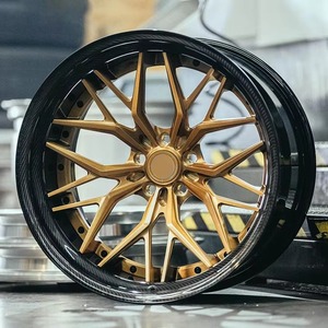 Fashion Mesh Style Forged Alloy <b>Wheel</b> With Full Carbon Barrel Golden <b>Spoke</b> Custom Surface Finish Lightweight Auto Rim - Product Image 1