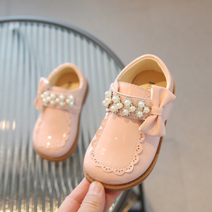 Girls' Leather <b>Shoes</b> Autumn New Fashion Pearl Leather <b>Shoes</b> Bow Princess Children's Water Single Flat <b>Shoes</b> - Product Image 5
