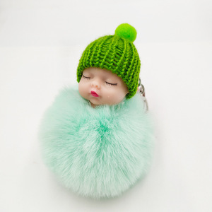 <span class=keywords><strong>Porte</strong></span>-clés de poupée mignon et endormi avec pompon et boule de fourrure de lapin <span class=keywords><strong>Porte</strong></span>-clés de voiture <span class=keywords><strong>Porte</strong></span>-clés de sac avec breloque en peluche pour bébé - Product Image 6