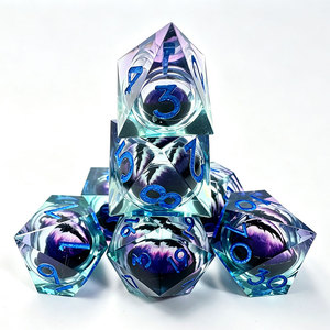 Juego de dados de resina de 7 piezas con núcleo líquido cian profundo transparente, borde afilado, ojo de dragón púrpura enredado y vena de llama para D&D COC RPG - Product Image 5